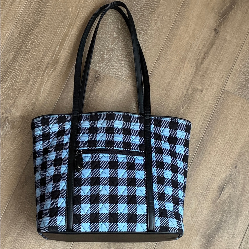 Black and blue plaid purse